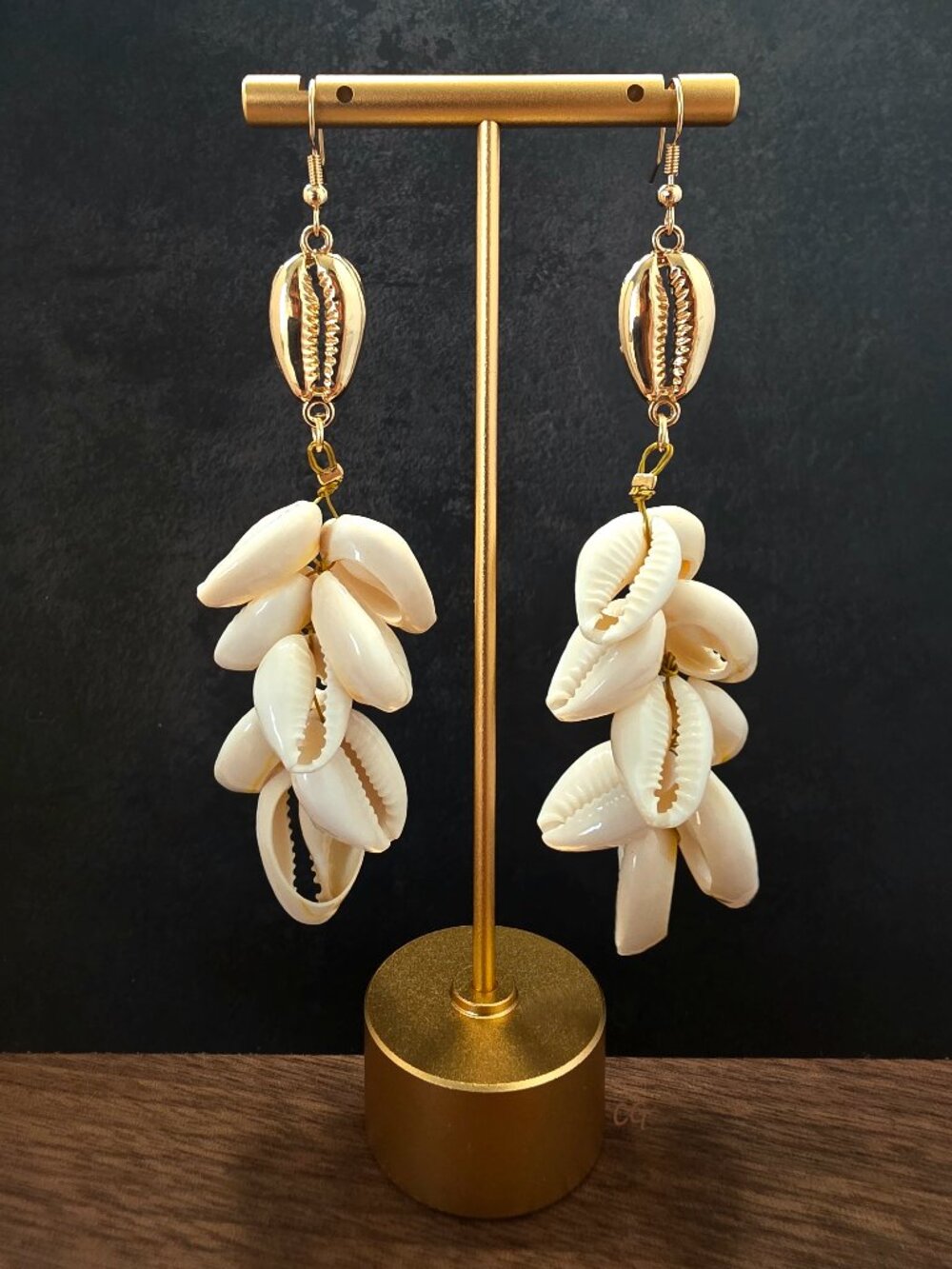 Boho Cowrie Shell Dangle Drop Handmade Earrings - Gold